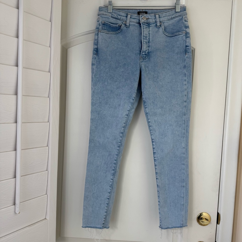 Express Skinny Mid Rise Zip Five Pocket Light Blue Regular Jeans Womens 10